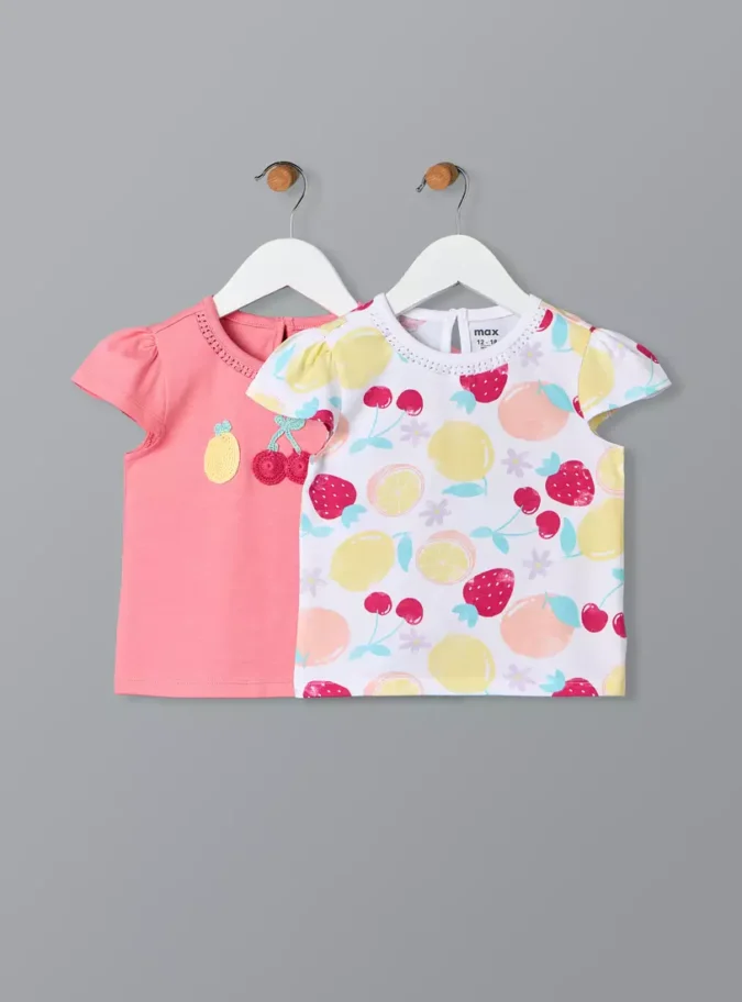 Pack of 2 - Fruit Print T-shirt with Cap Sleeves-1