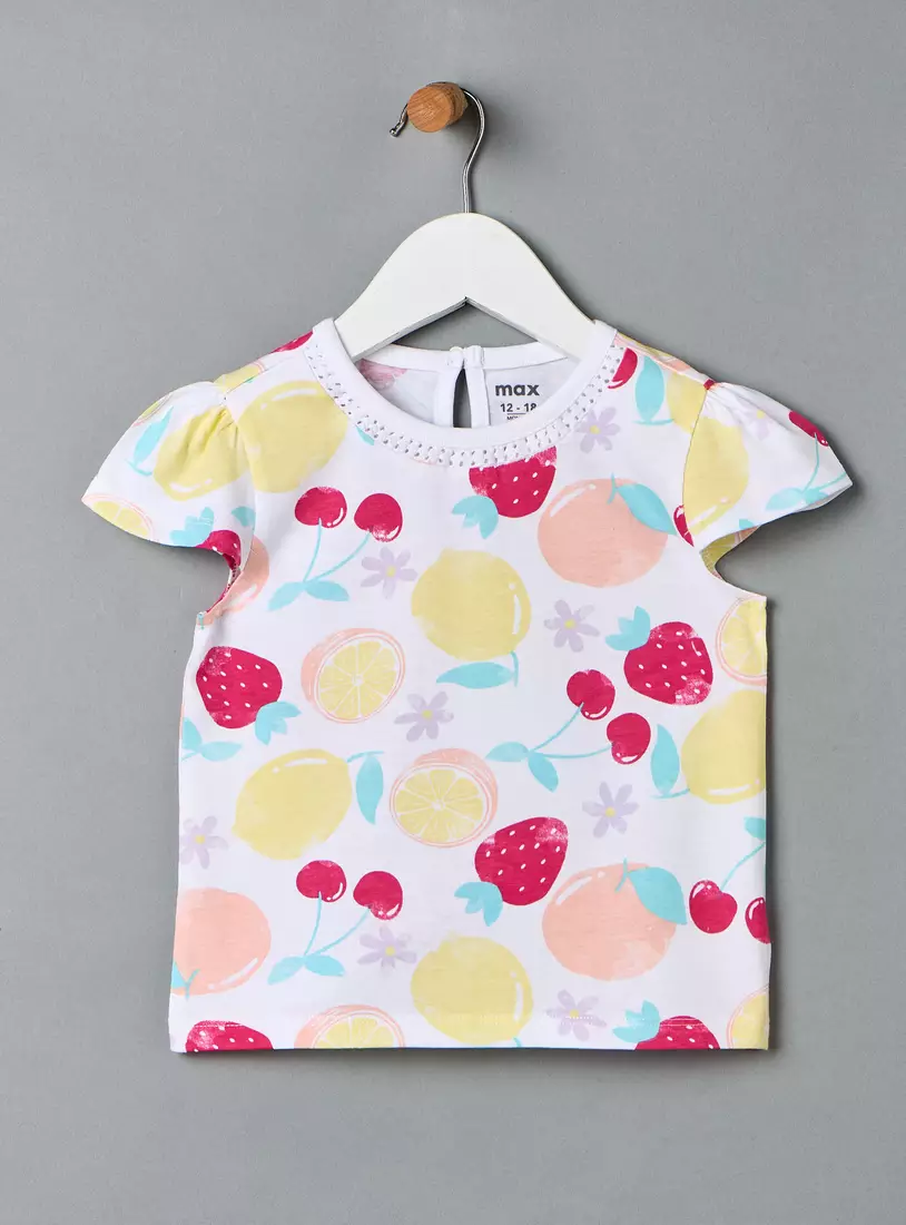 Pack of 2 - Fruit Print T-shirt with Cap Sleeves-3