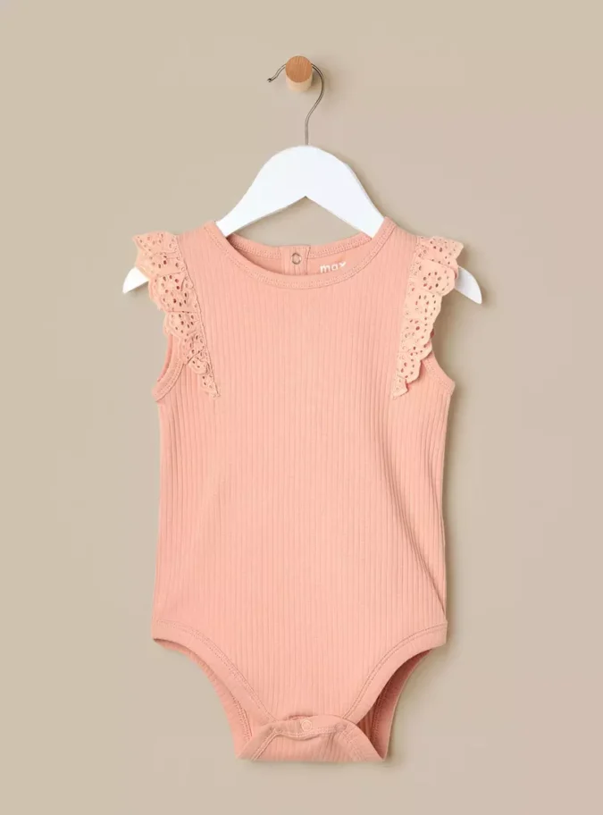 Pack of 2 - Lace Trim Ribbed Cotton Bodysuit-2