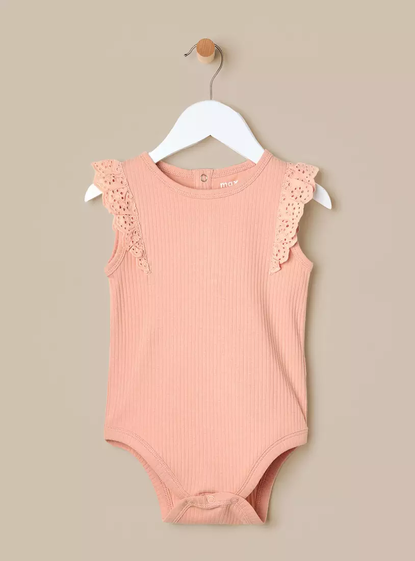 Pack of 2 - Lace Trim Ribbed Cotton Bodysuit-2
