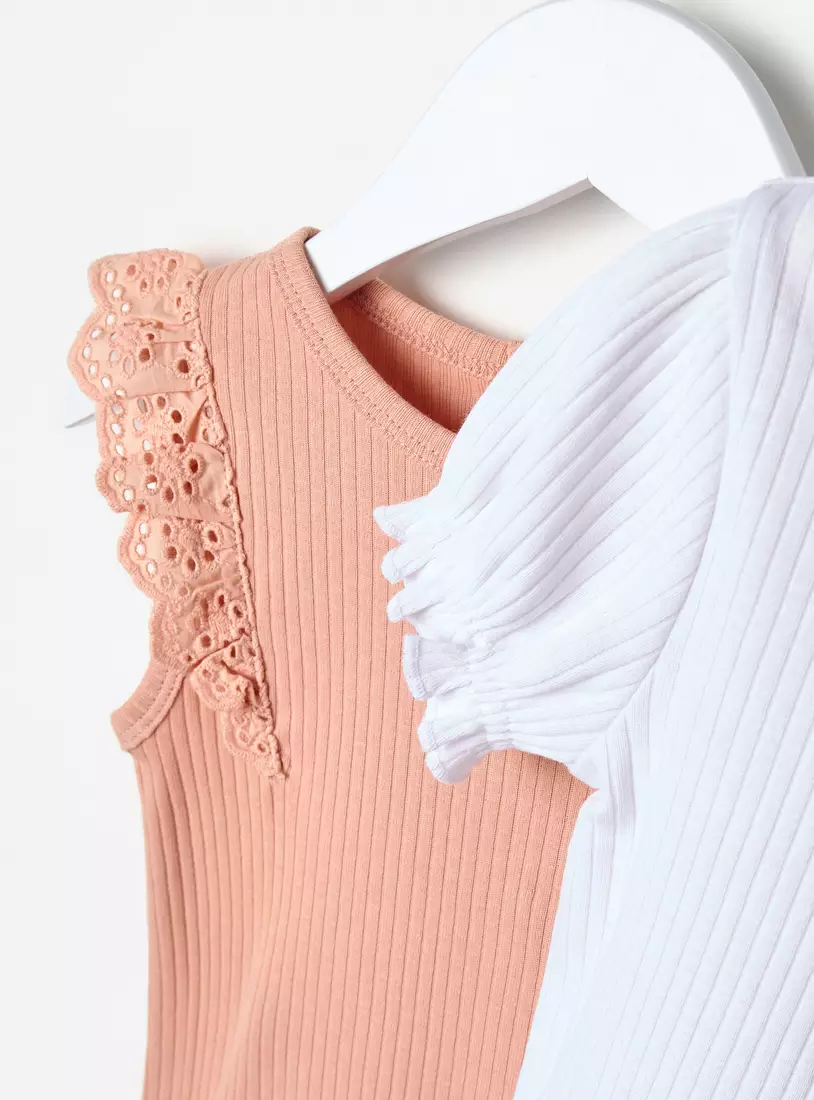 Pack of 2 - Lace Trim Ribbed Cotton Bodysuit-3