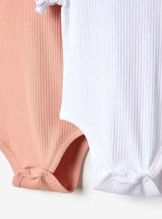 Pack of 2 - Lace Trim Ribbed Cotton Bodysuit-4