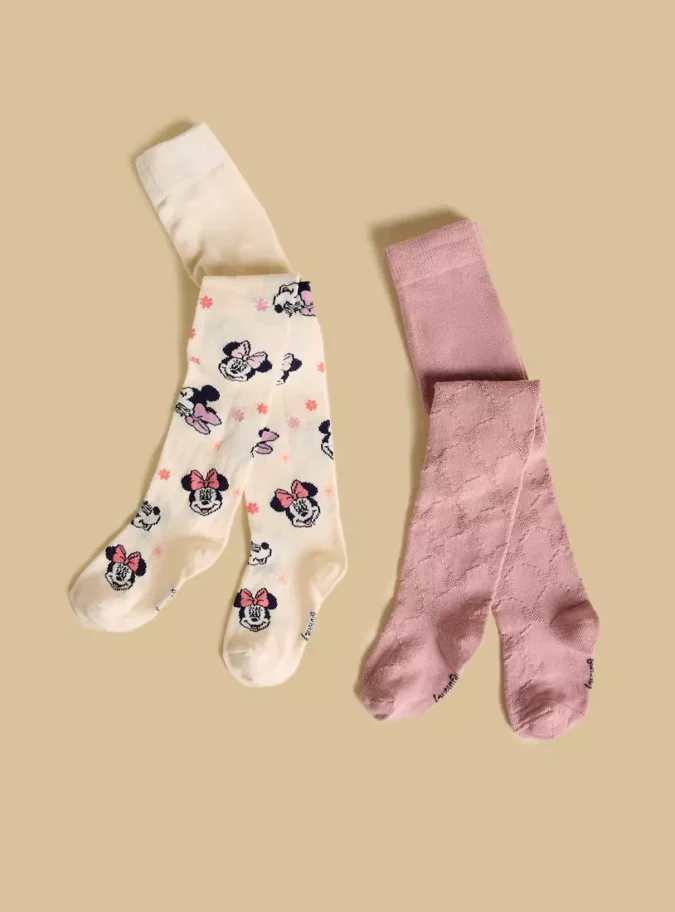 Pack of 2 - Minnie Mouse Print and Textured Tights-1