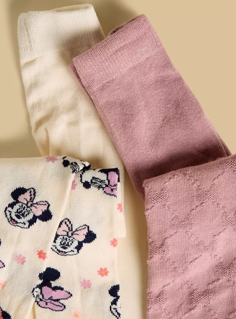 Pack of 2 - Minnie Mouse Print and Textured Tights-3