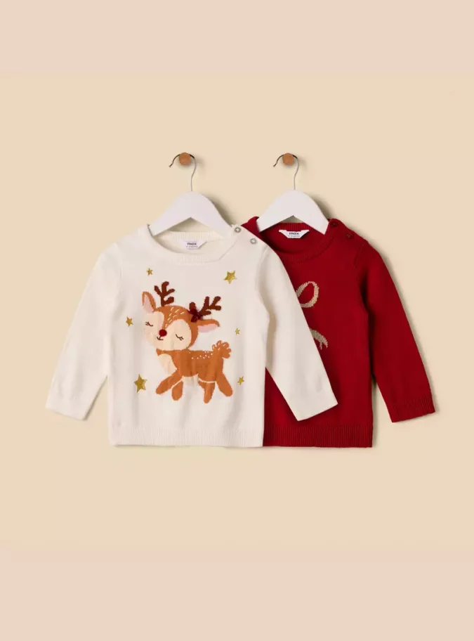 Pack of 2 - Reindeer and Bow Print Cotton Sweater-1
