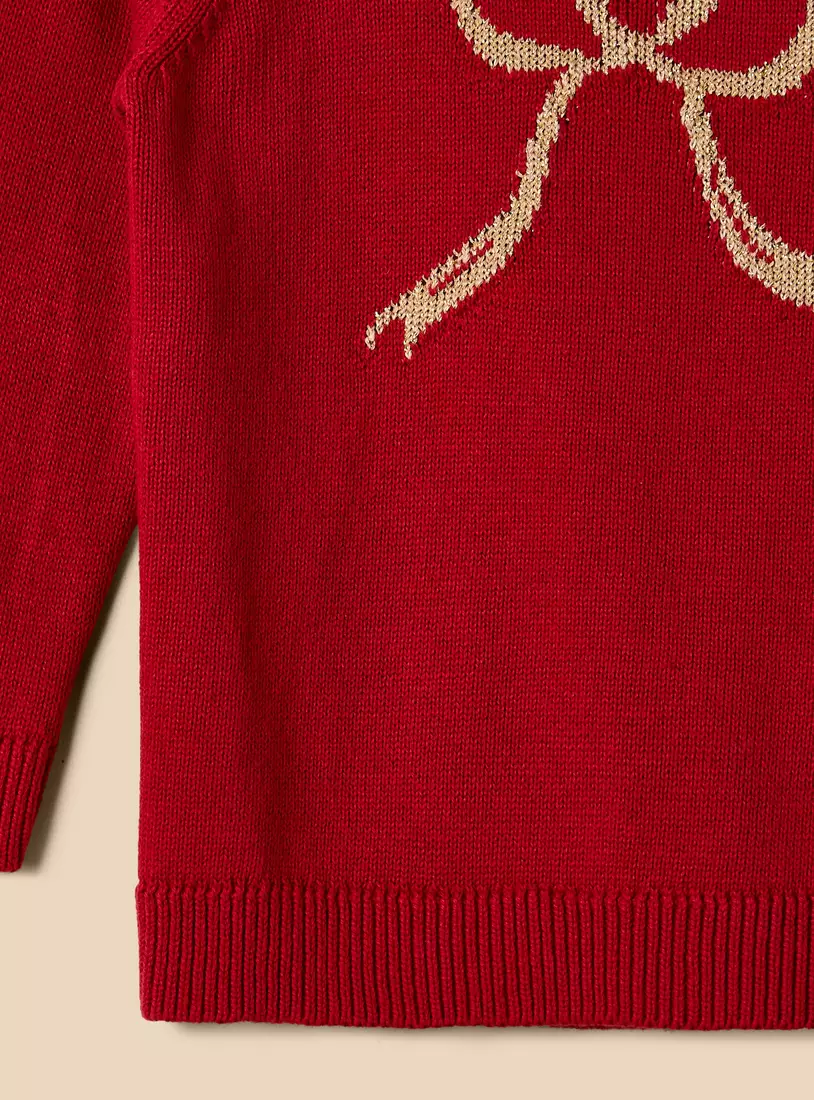 Pack of 2 - Reindeer and Bow Print Cotton Sweater-4