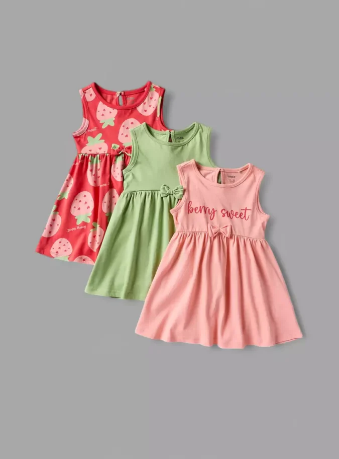 Pack of 3 - Bow Accent Sleeveless Cotton Dress-1
