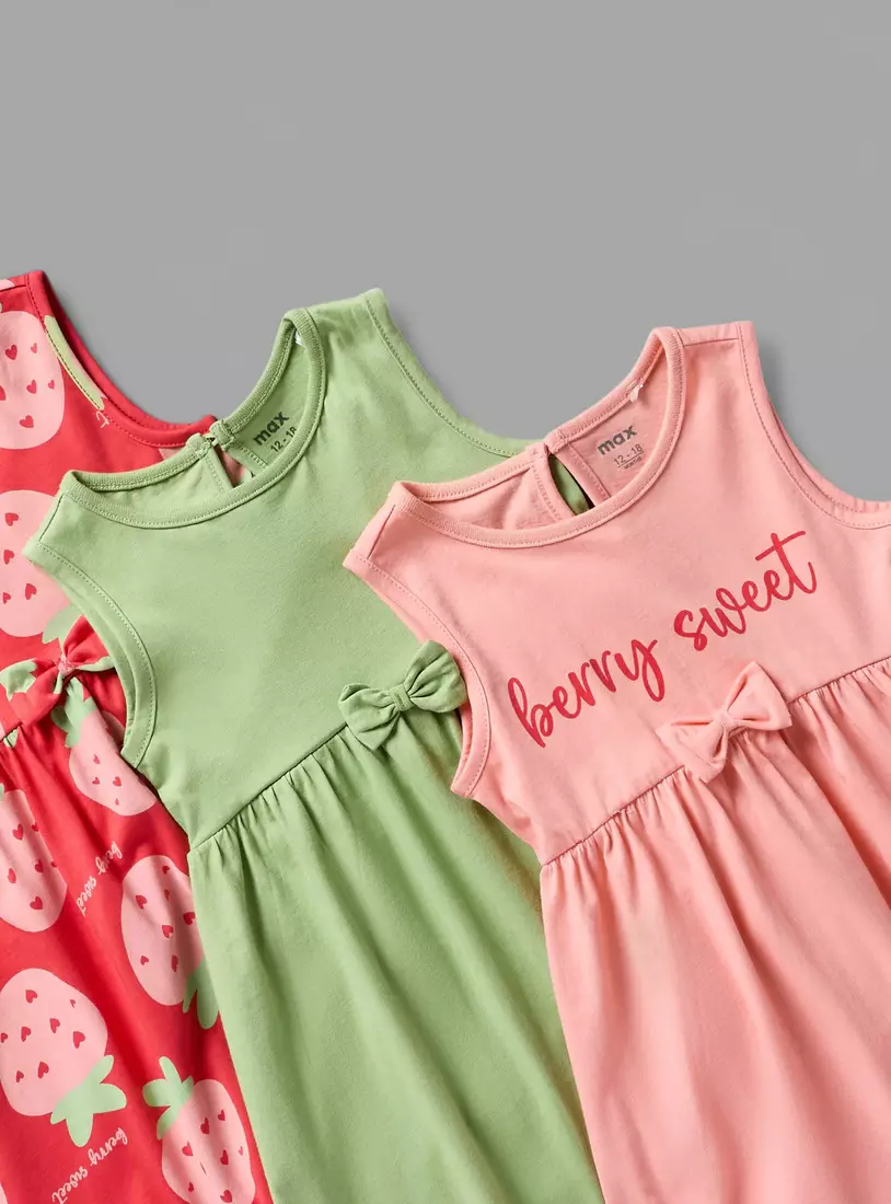 Pack of 3 - Bow Accent Sleeveless Cotton Dress-3
