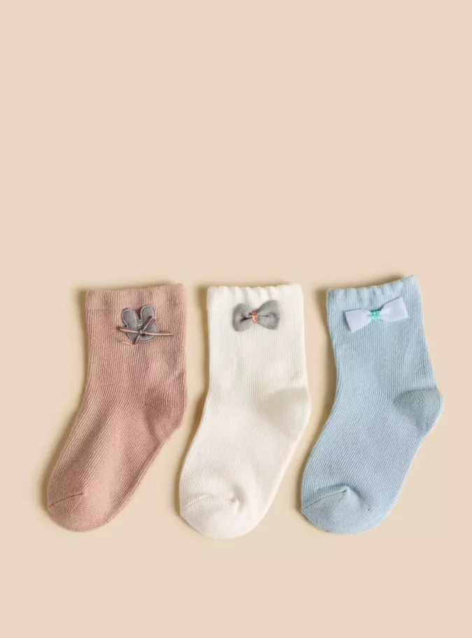 Pack of 3 - Bow Detail Ankle Length Socks-1