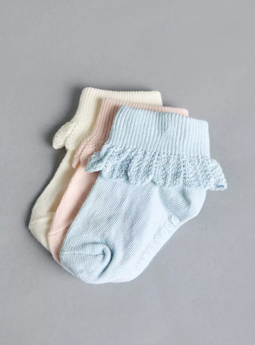 Pack of 3 - Frill Detail Antiskid Ankle Length Socks-3