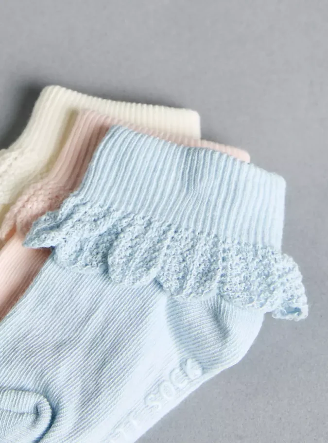 Pack of 3 - Frill Detail Antiskid Ankle Length Socks-4