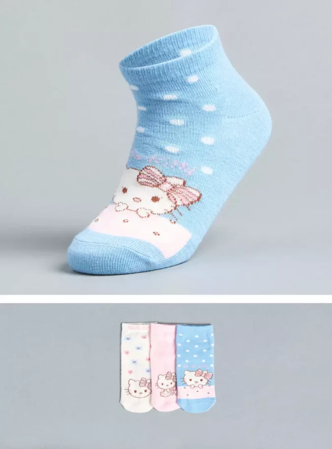 Pack of 3 - Hello Kitty Print Cotton Ankle Length Socks-1