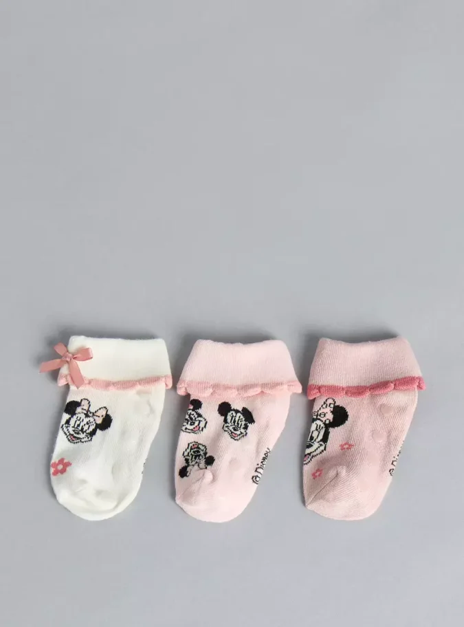 Pack of 3 - Minnie Mouse Anti-Skid Ankle Length Socks-2