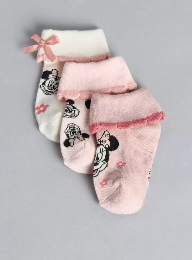 Pack of 3 - Minnie Mouse Anti-Skid Ankle Length Socks-3