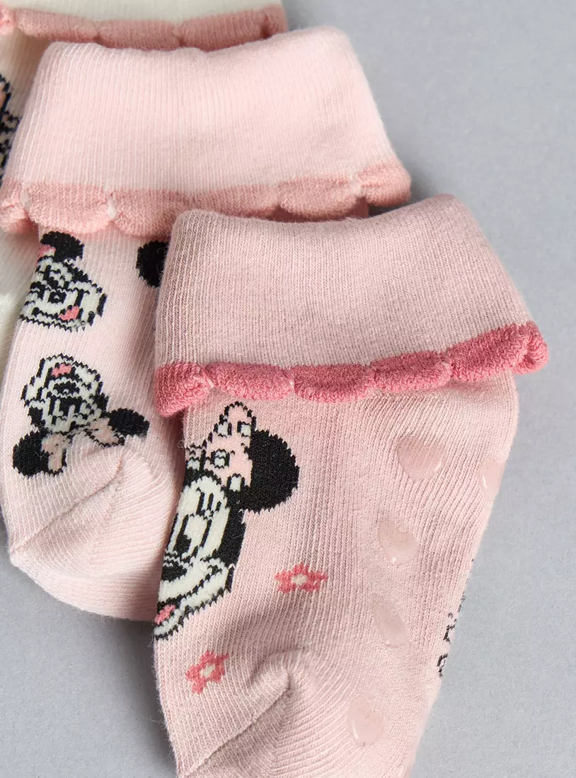 Pack of 3 - Minnie Mouse Anti-Skid Ankle Length Socks-4
