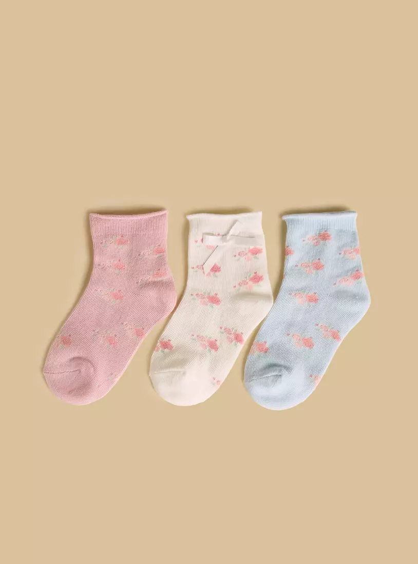 Pack of 3 - Printed Ankle Length Cotton Socks-2