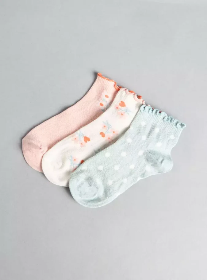 Pack of 3 - Printed Ankle Length Socks with Scalloped Hem-1