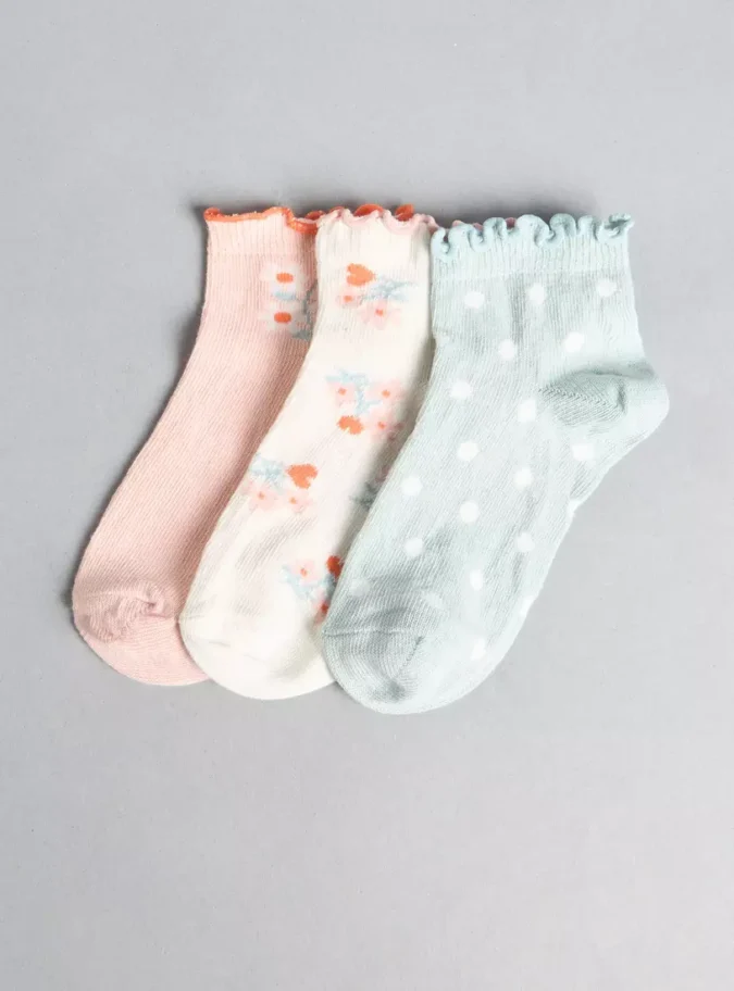 Pack of 3 - Printed Ankle Length Socks with Scalloped Hem-2