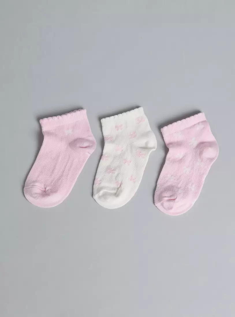 Pack of 3 - Printed Ankle Length Socks with Scalloped Hem-2