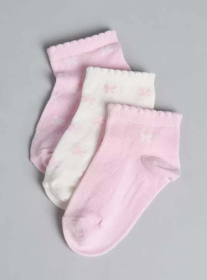 Pack of 3 - Printed Ankle Length Socks with Scalloped Hem-3