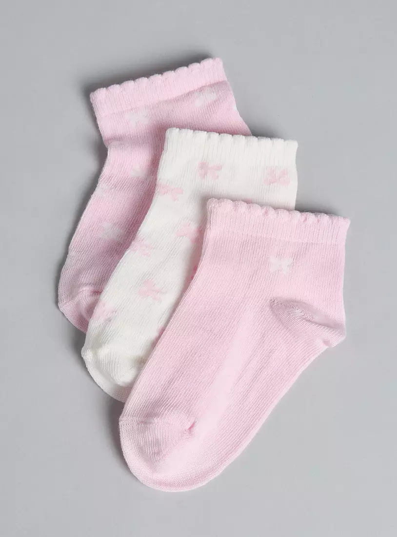 Pack of 3 - Printed Ankle Length Socks with Scalloped Hem-3
