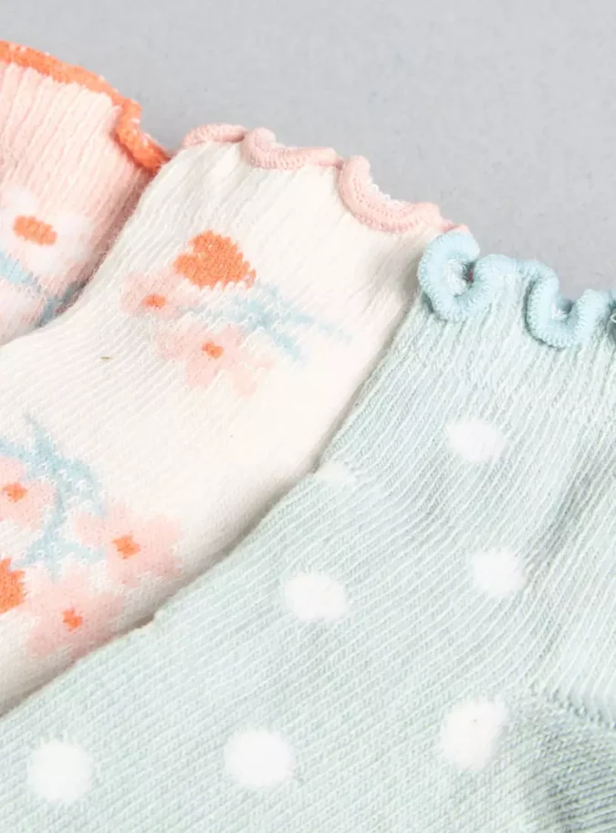 Pack of 3 - Printed Ankle Length Socks with Scalloped Hem-4