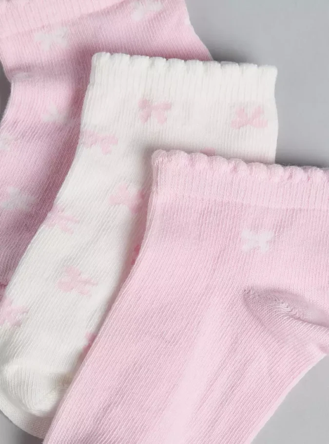 Pack of 3 - Printed Ankle Length Socks with Scalloped Hem-4