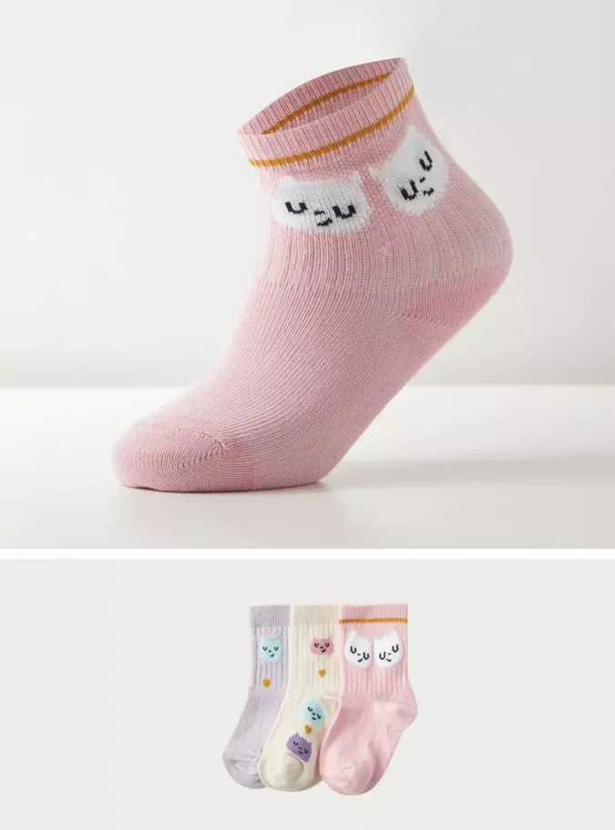 Pack of 3 - Printed Cotton Ankle Length Socks-1