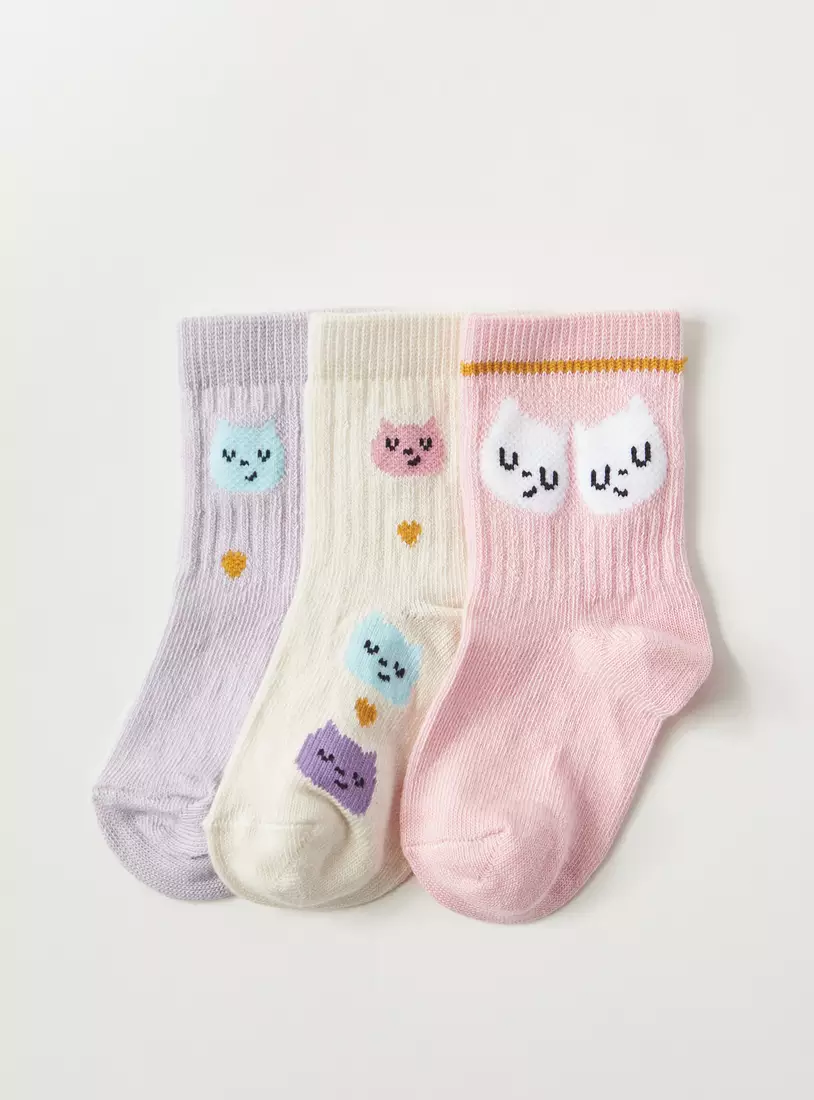 Pack of 3 - Printed Cotton Ankle Length Socks-2