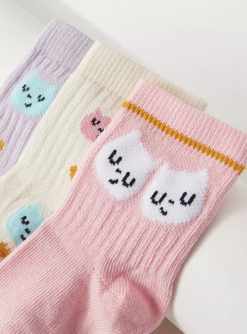 Pack of 3 - Printed Cotton Ankle Length Socks-3