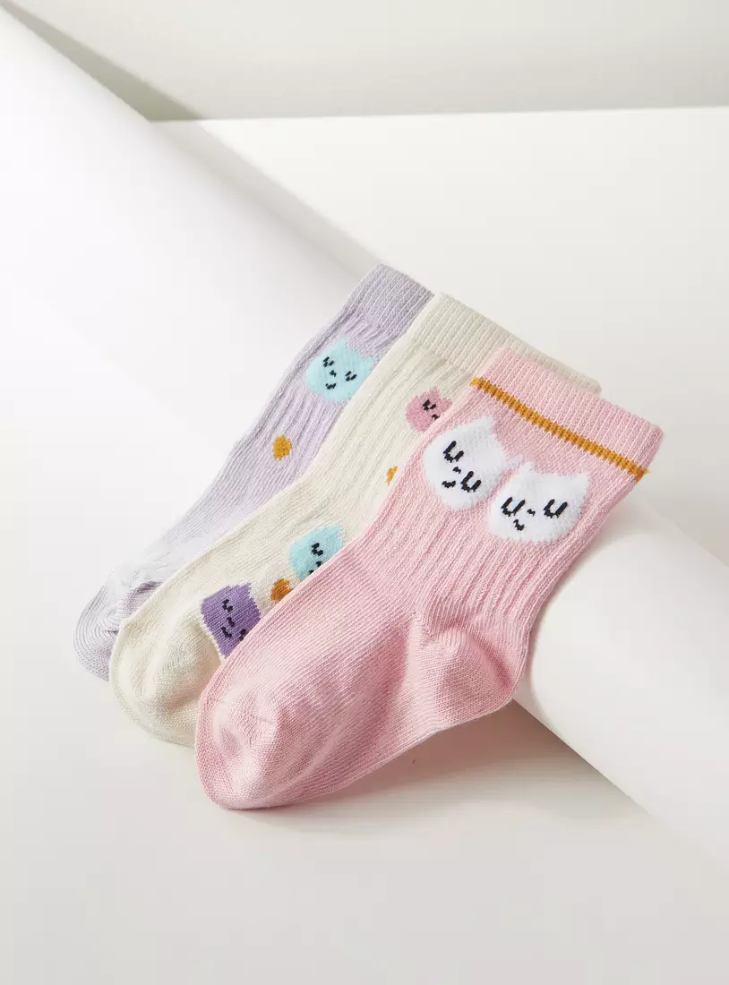 Pack of 3 - Printed Cotton Ankle Length Socks-4