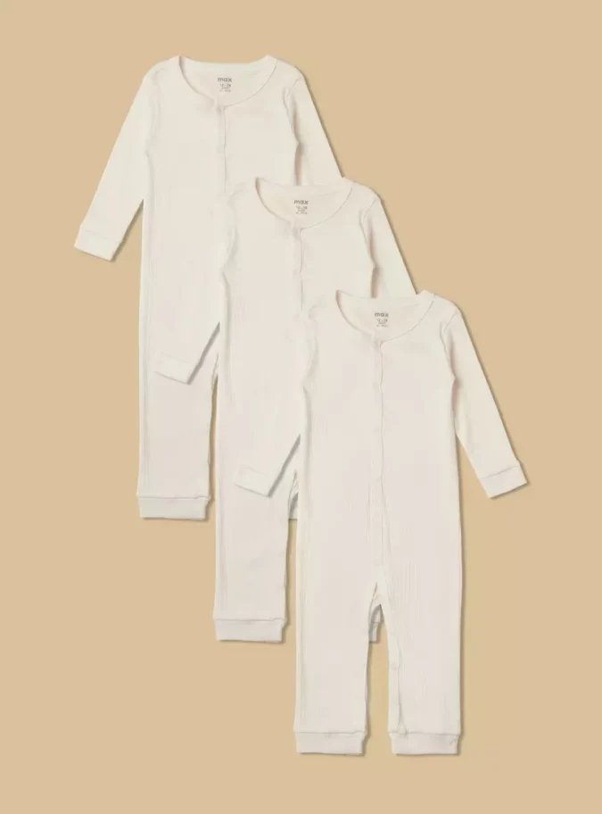 Pack of 3 - Ribbed Cotton Sleepsuit-1