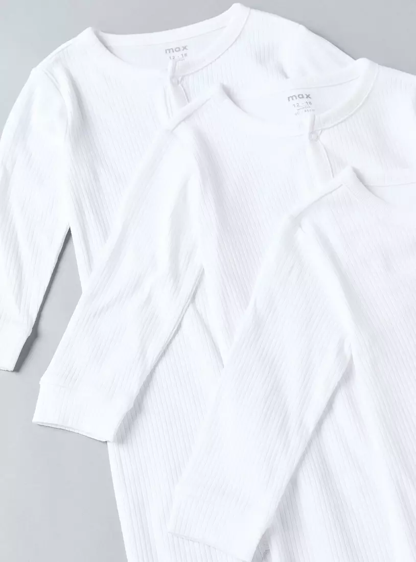 Pack of 3 - Ribbed Cotton Sleepsuit-4