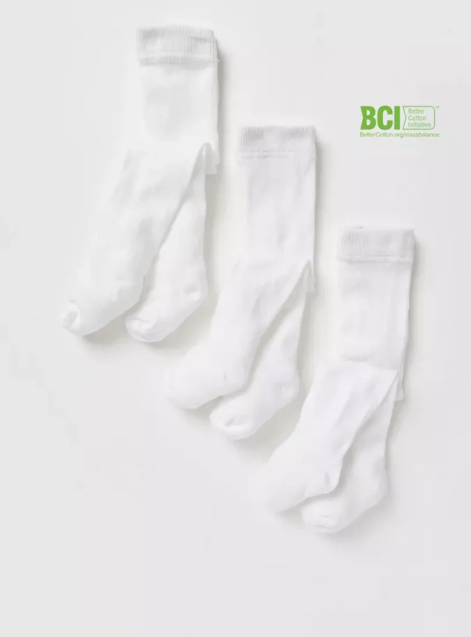 Pack of 3 - Solid BCI Cotton Tights with Cuffed Hem-1