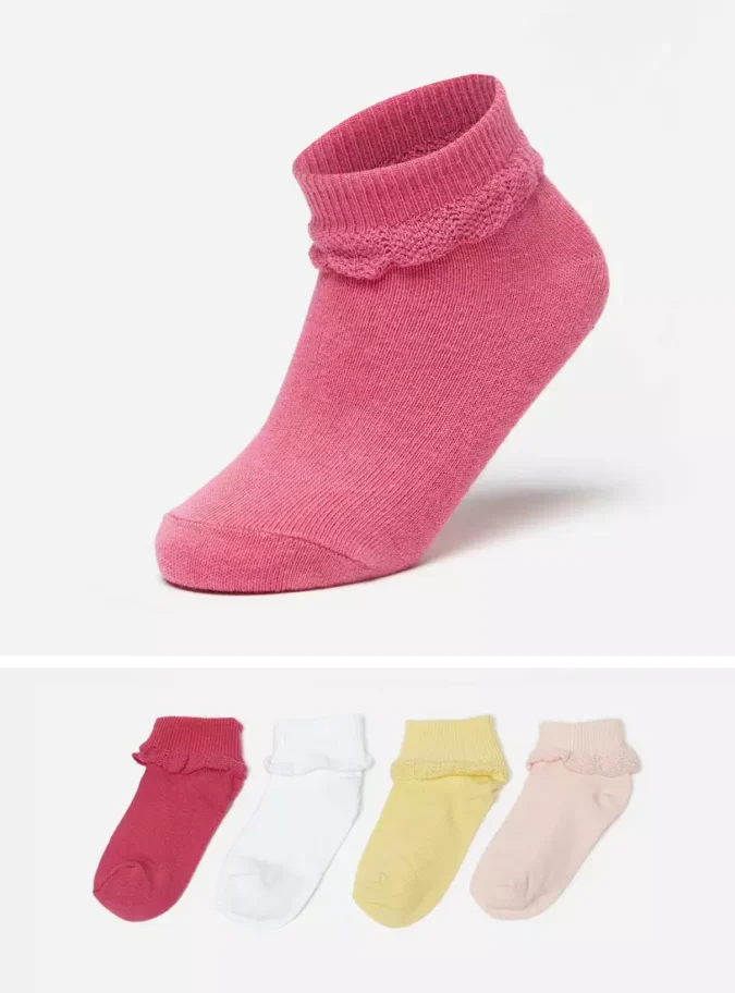 Pack of 4 - Textured Ankle Length Socks with Frill Detail-1