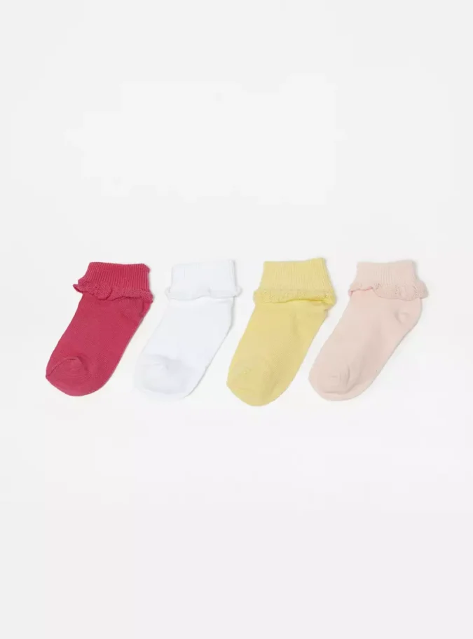 Pack of 4 - Textured Ankle Length Socks with Frill Detail-2