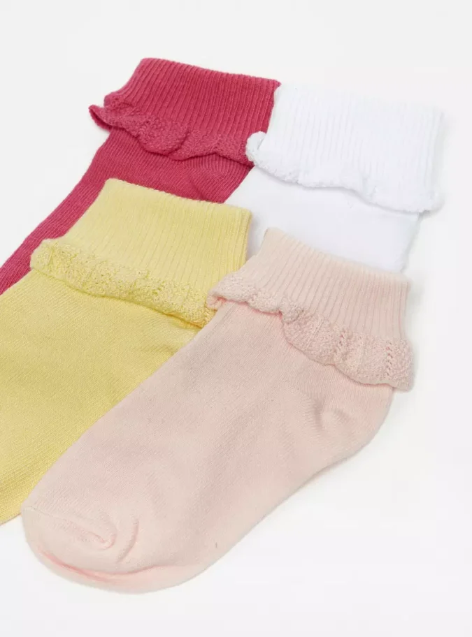 Pack of 4 - Textured Ankle Length Socks with Frill Detail-3