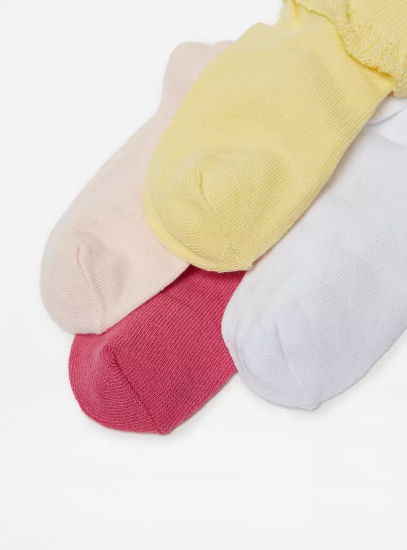 Pack of 4 - Textured Ankle Length Socks with Frill Detail-4