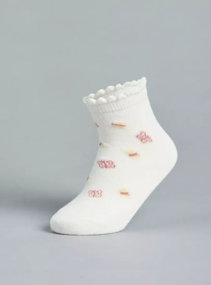 Pack of 5 - Assorted Scalloped Hem Cotton Ankle Length Socks-1