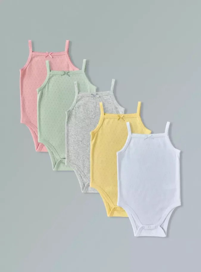 Pack of 5 - Bow Accent Pointelle Sleeveless Bodysuit-1
