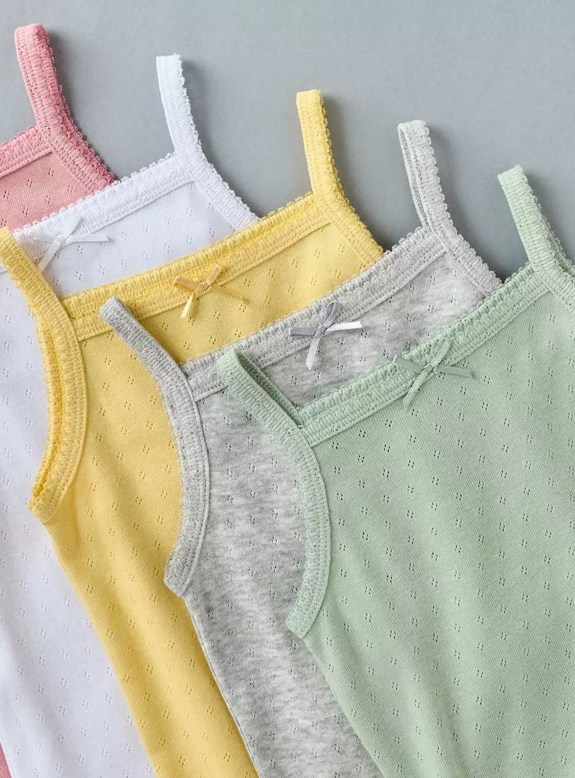 Pack of 5 - Bow Accent Pointelle Sleeveless Bodysuit-3