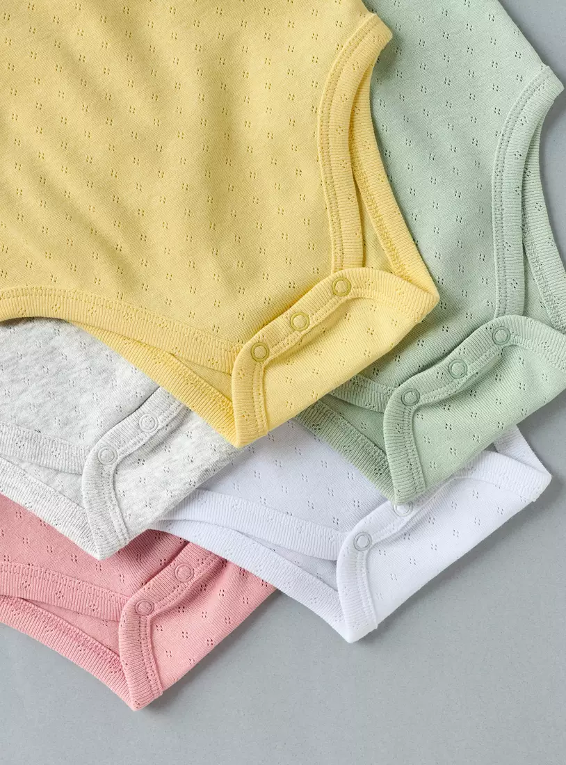 Pack of 5 - Bow Accent Pointelle Sleeveless Bodysuit-4