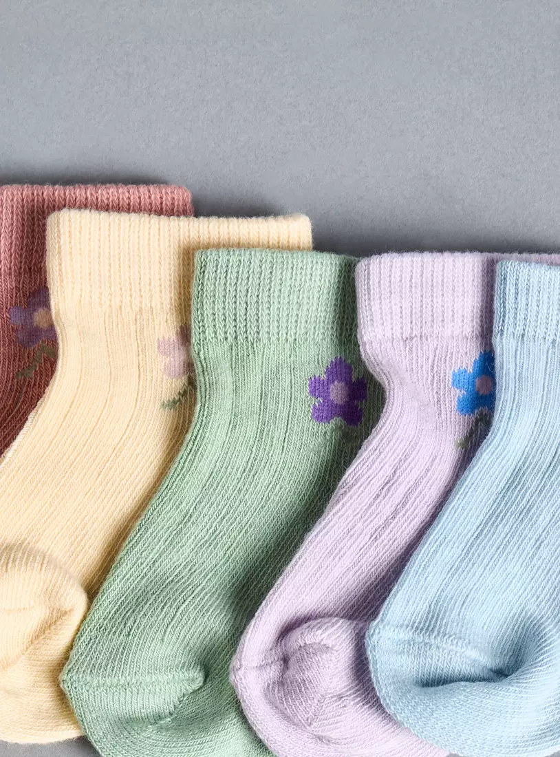 Pack of 5 - Floral Print Ankle Length Socks-3