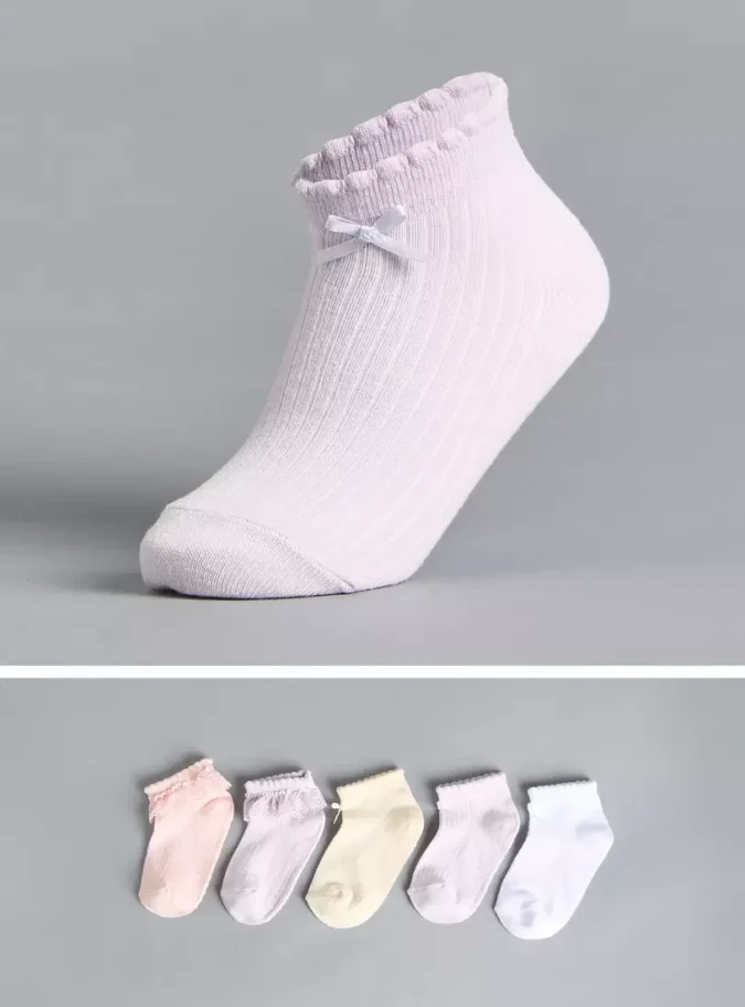 Pack of 5 - Textured Ankle Length Socks with Scalloped Hem-1