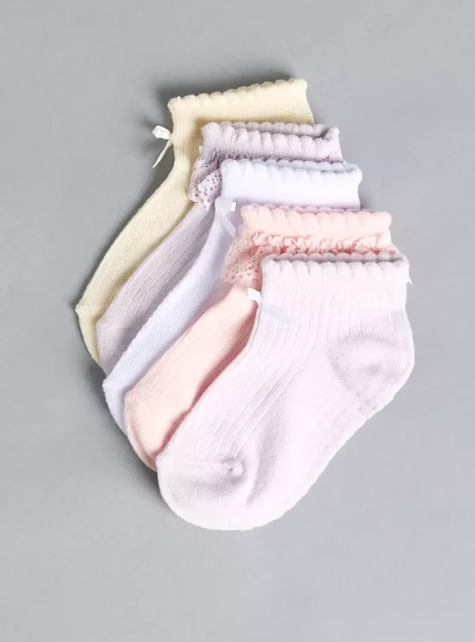 Pack of 5 - Textured Ankle Length Socks with Scalloped Hem-3