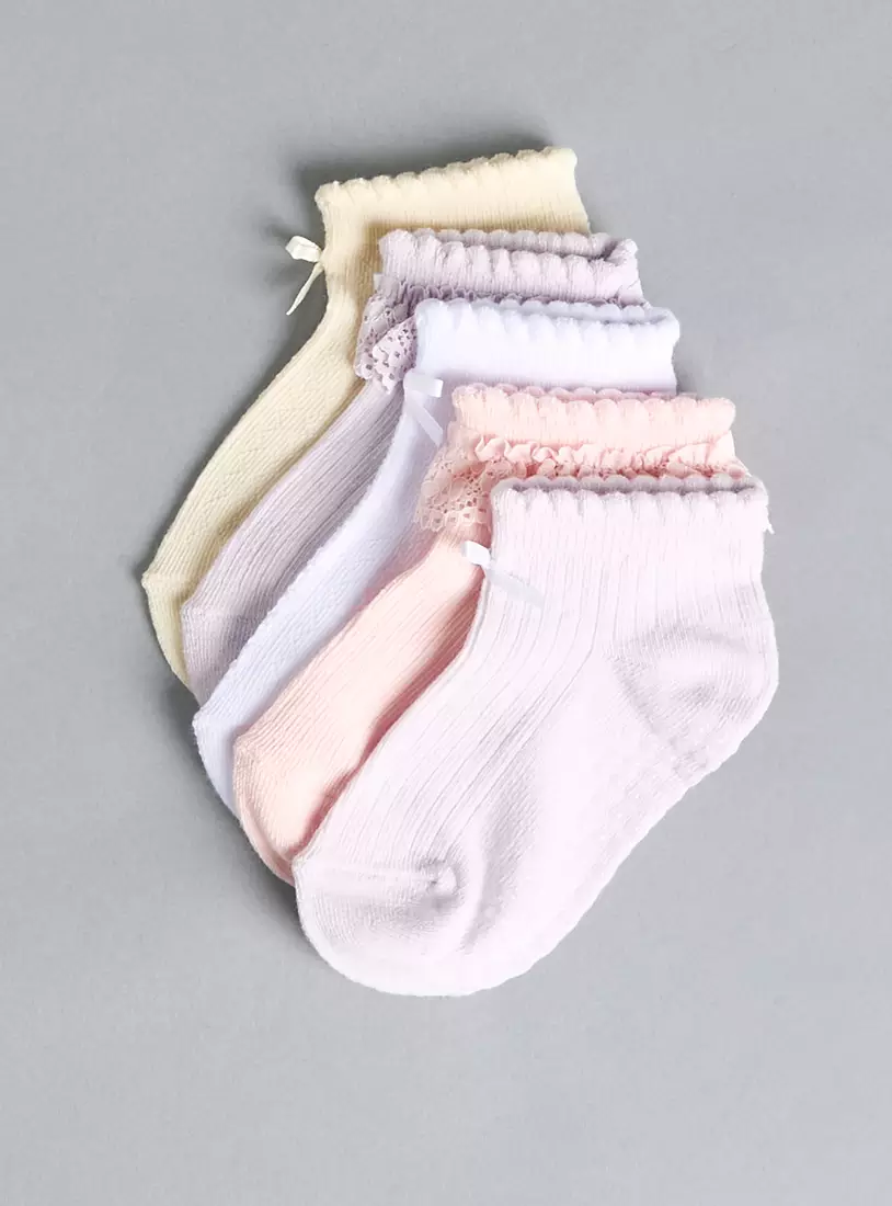 Pack of 5 - Textured Ankle Length Socks with Scalloped Hem-3