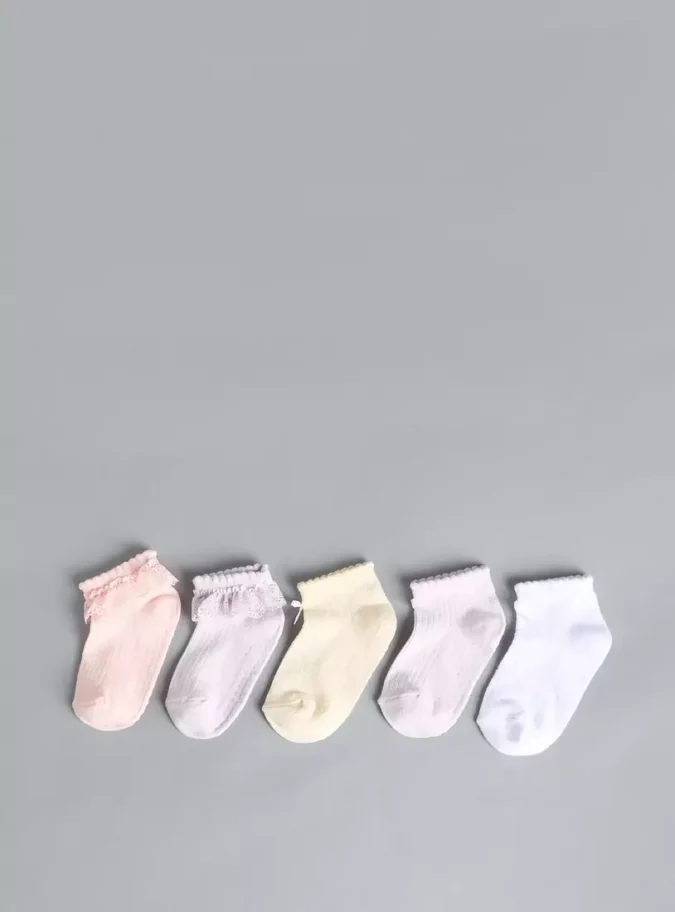 Pack of 5 - Textured Ankle Length Socks with Scalloped Hem-4