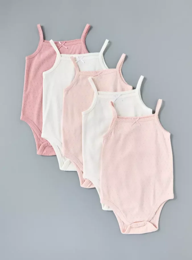 Pack of 5 - Textured Sleeveless Cotton Bodysuit-1