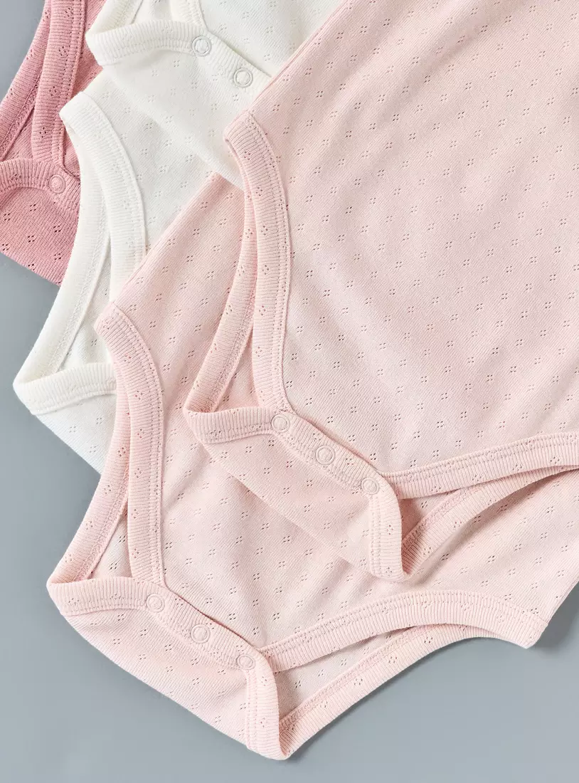 Pack of 5 - Textured Sleeveless Cotton Bodysuit-4