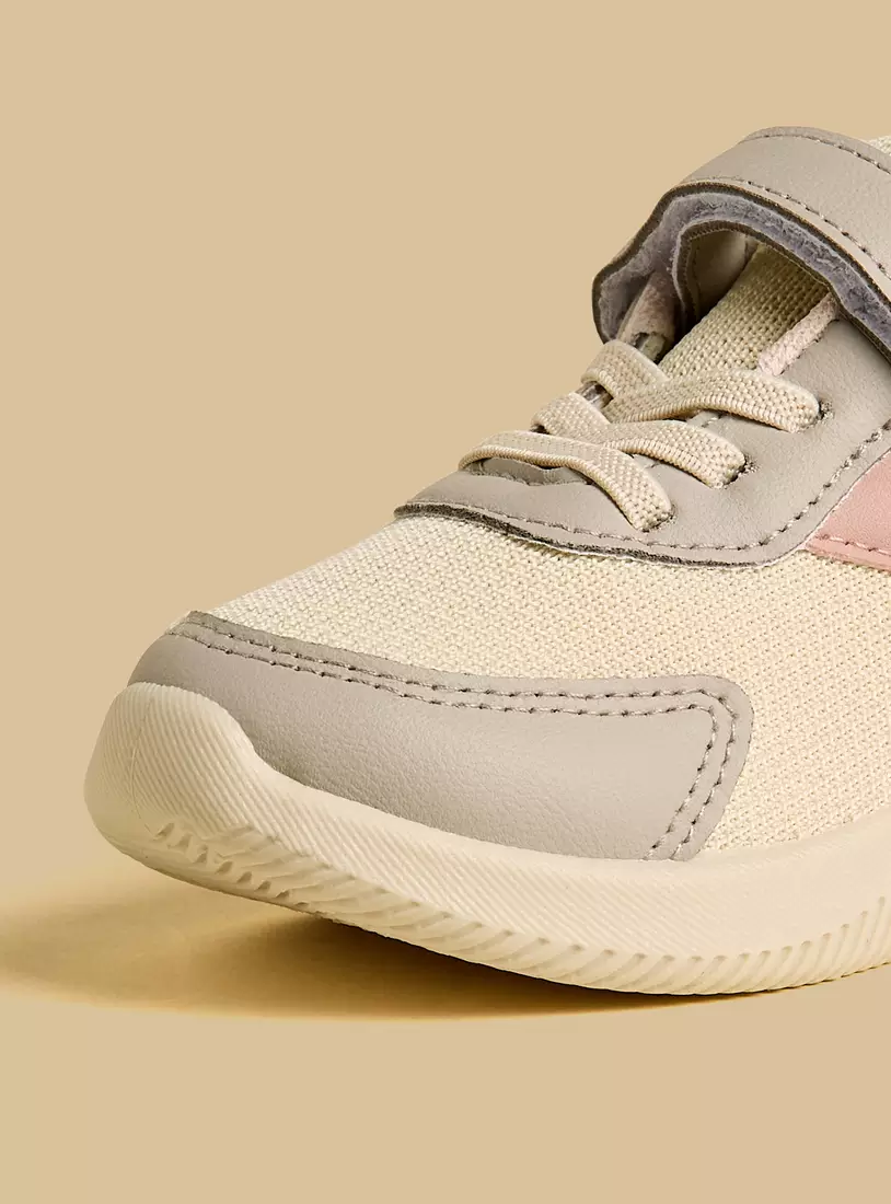 Panelled Sports Shoes with Hook and Loop Closure-3